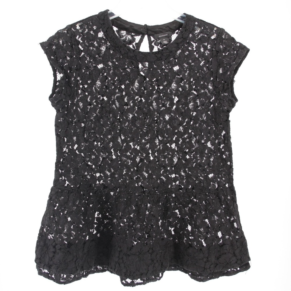 HALOGEN Women's Black Floral Lace Peplum Blouse Top Size M